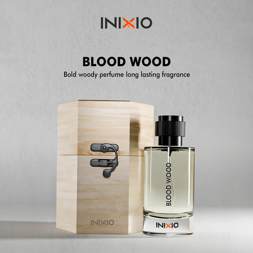 Blood Wood bold woody perfume bottle and luxury wooden box, long-lasting fragrance display