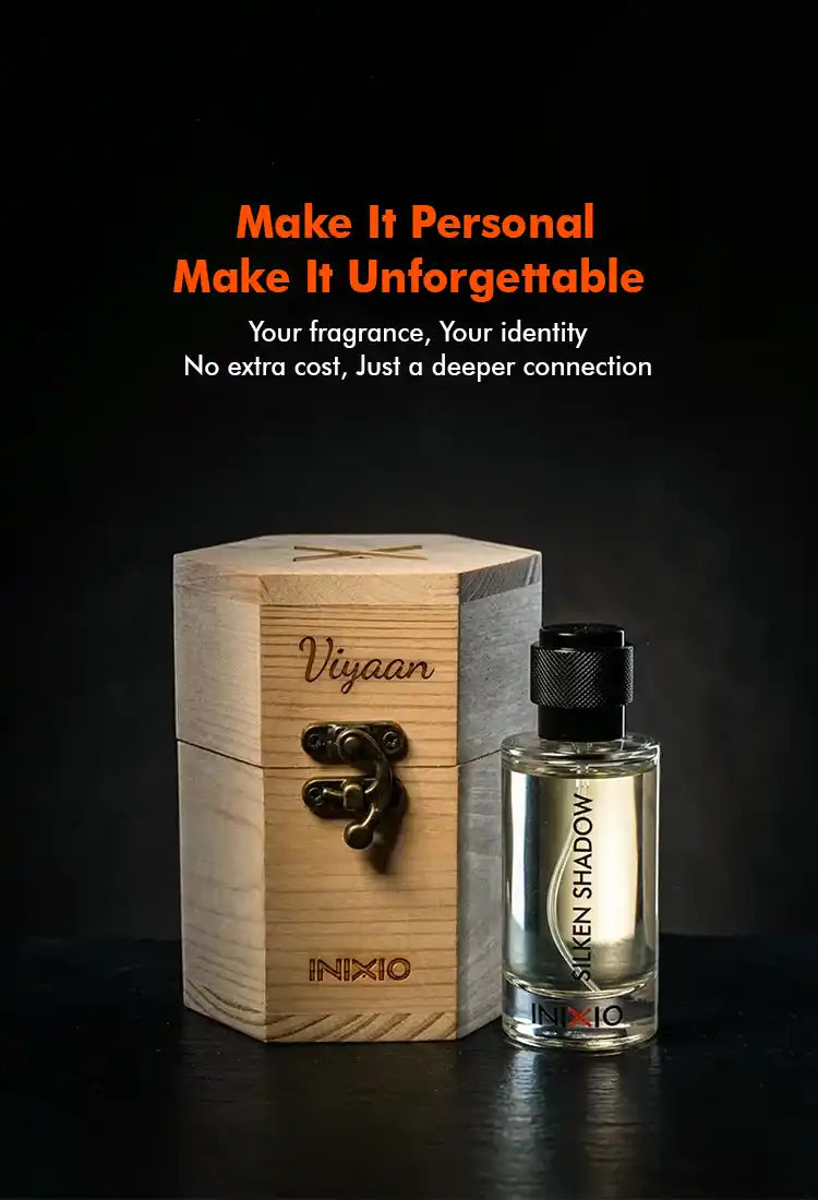 Inixio Perfume with luxury wooden box. personalize wooden box