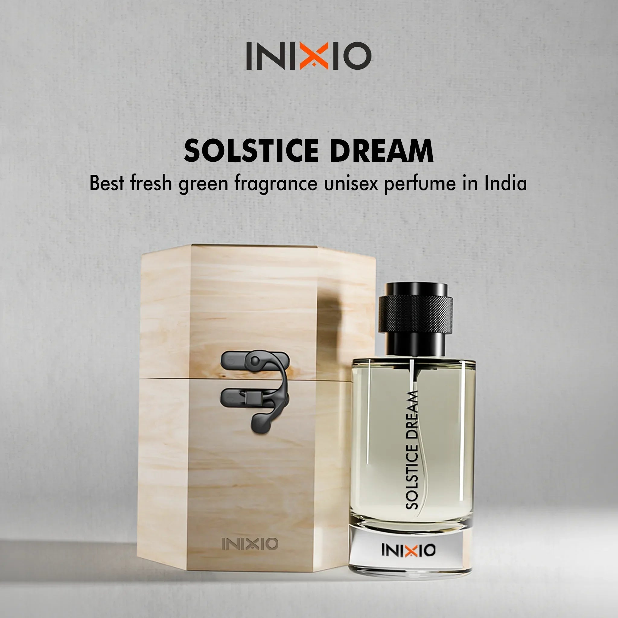 Solstice Dream unisex perfume bottle with wooden box, fresh green fragrance in India