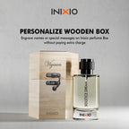 Custom engraved wooden perfume box with Solstice Dream fragrance bottle