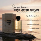 Solstice Dream extrait de parfum bottle with wooden box by the water at sunset, luxury long-lasting fragrance