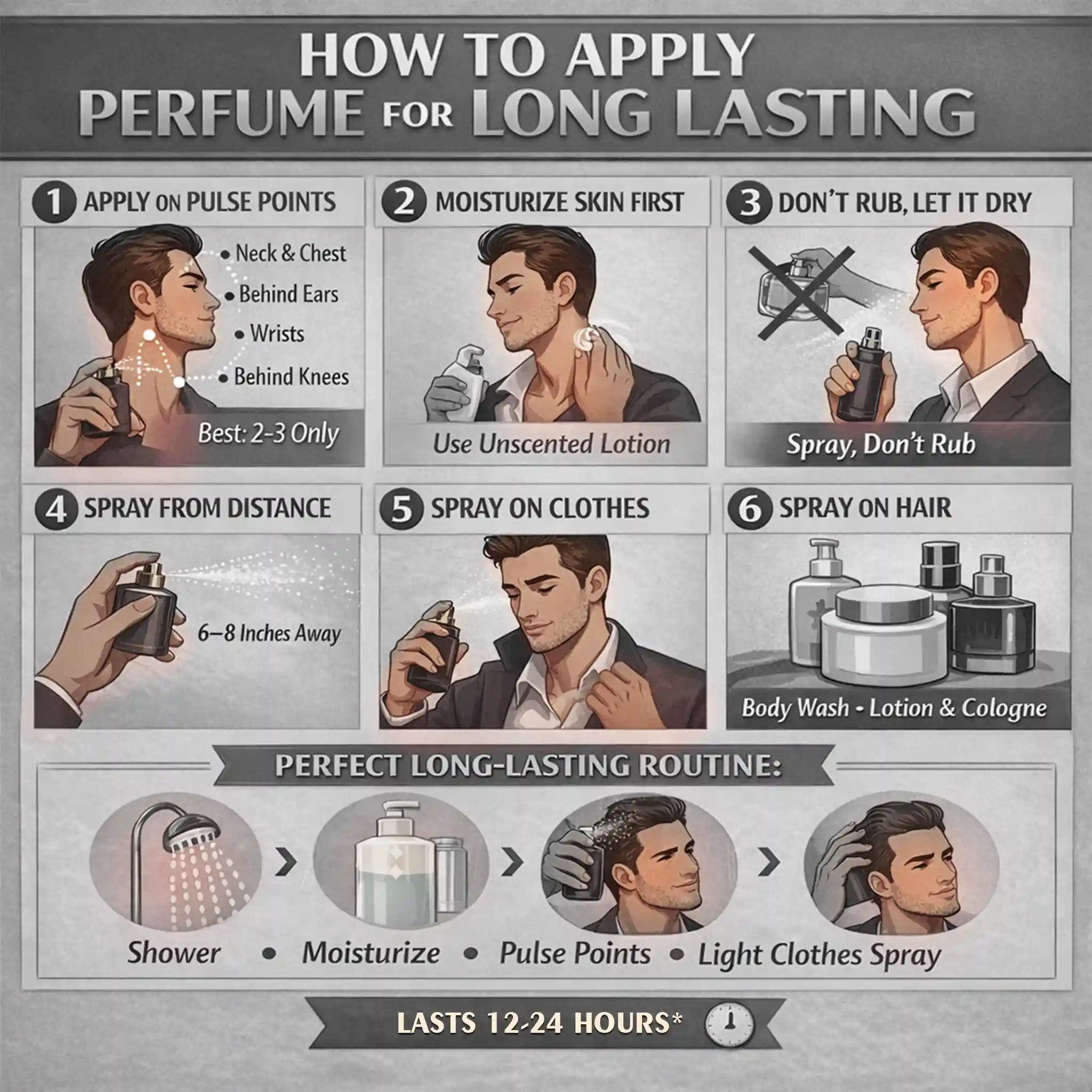 Instructions on how to apply perfume for long-lasting effect